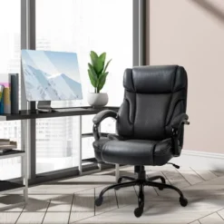 Vinsetto 484LBS Big And Tall Ergonomic Executive Office Chair With Wide Seat, High Back Adjustable Computer Task Chair Swivel PU Leather, Black