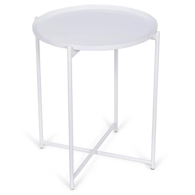 BirdRock Home Ivory Metal Folding Side Table With Removable Tray - Image 7