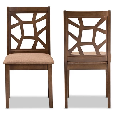 Set Of 2 Abilene Midcentury Fabric Upholstered And Walnut Finished Dining Chairs Brown - Baxton Studio