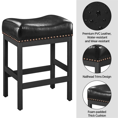 Yaheetech 26"H Bar Stools Faux Leather Counter Height Stools With Nailhead Trims Set Of 2, Black - Image 4