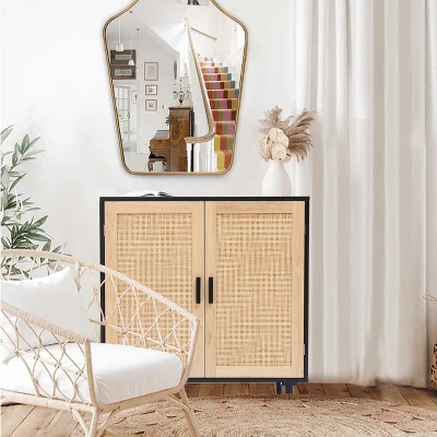 LuxenHome Black And Brown Wood 2-Door Storage Cabinet. - Image 7