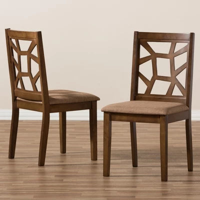 Set Of 2 Abilene Midcentury Fabric Upholstered And Walnut Finished Dining Chairs Brown - Baxton Studio - Image 5