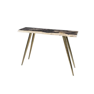 Contemporary Petrified Wood Console Table Brown - Olivia & May