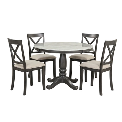 5-Piece Dining Set With Solid Wood Table And 4 Chairs, Gray - ModernLuxe - Image 3