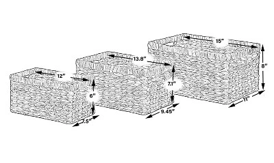 Vintiquewise Natural Woven Water Hyacinth Wicker Rectangular Storage Bin Basket With Handles, Set Of 3 - Image 3