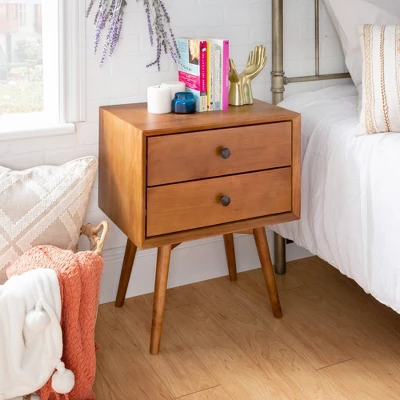 Greenberg 2 Drawer Mid-Century Modern Solid Wood Nightstand - Saracina Home - Image 3