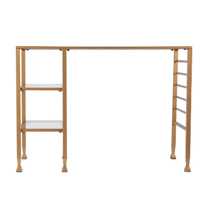 Jamel Glass Writing Desk With Storage Gold - Aiden Lane - Image 3