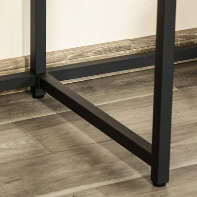 HOMCOM Two Person Home Office Desk With Elevated Monitor Shelf, Bottom CPU Tower Shelf And Large Desktop, Black/Brown - Image 6