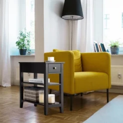 Costway 2 PCS 3Tier Nightstand Bedside Side End Table W/Double Shelves Black