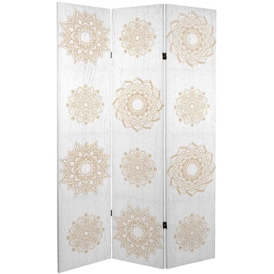 6" Double Sided Mandala On Birch Canvas Room Divider Beige - Oriental Furniture - Image 2