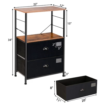 Costway 2 Drawer Dresser W/Shelf Storage Tower Nightstand End Table Chest Black - Image 3