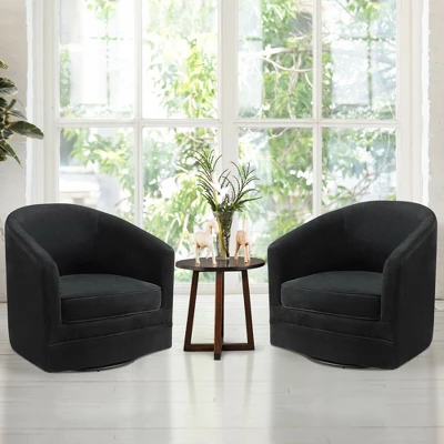 Costway Set Of 2 Modern Swivel Barrel Chair Velvet Accent Chair With Metal Base - Image 2