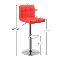 Costway Set Of 2 Bar Stools Adjustable Swivel Kitchen Counter Bar Chair PU Leather Red Full Back