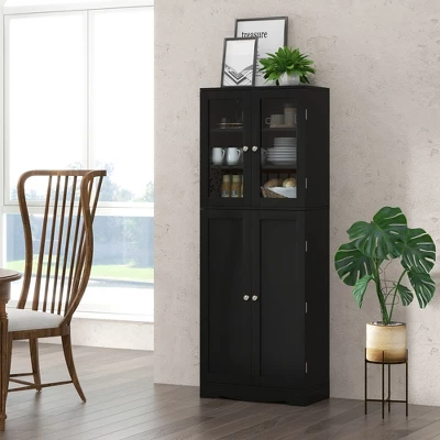 Costway Tall Storage Cabinet Kitchen Pantry Cupboard With Tempered Glass Doors & Shelves Black/White - Image 3