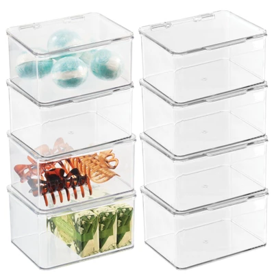 MDesign Plastic Stackable Bathroom Organizer Bin, Hinged Lid - 8 Pack - Image 7