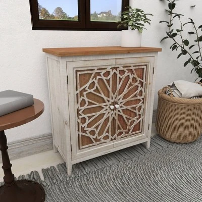Natural Geometric Patterned Wood Cabinet Brown - Olivia & May - Image 7