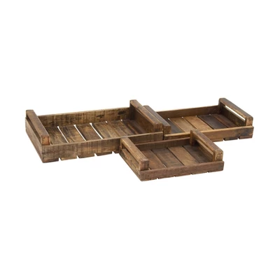 Farmhouse Rustic Wood Pallet Tray Set 3ct - Olivia & May - Image 2