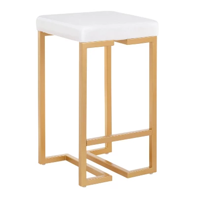 Set Of 2 Midas 26" Contemporary Glam Counter Height Barstool Gold/White Velvet Cushion - LumiSource