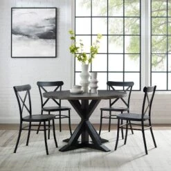 5pc Hayden Round Dining Set With Camille Chairs Matte Black/Slate - Crosley