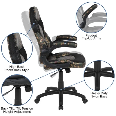 Flash Furniture Gaming Desk And Racing Chair Set With Cup Holder, Headphone Hook And Removable Mouse Pad Top - 2 Wire Management Holes - Image 4