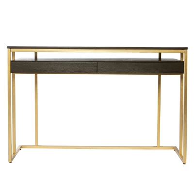 Quinal Writing Desk With Storage Brown/Gold - Aiden Lane - Image 4