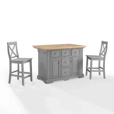 Julia Wood Top Island With 2 X-Back Stools - Crosley - Image 15
