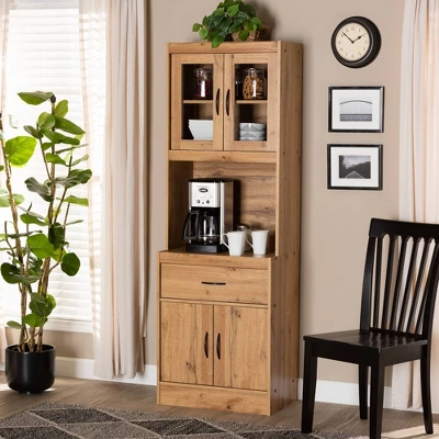 Laurana Wood Kitchen Cabinet And Hutch Oak Brown - Baxton Studio - Image 5