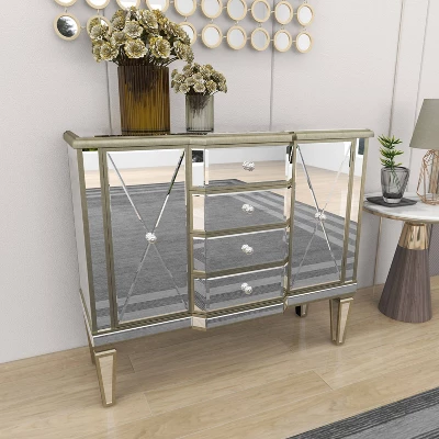Glam Mirrored Rectangular Storage Cabinet Silver - Olivia & May - Image 10