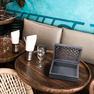 Mela Artisans Decorative Wooden Box With Hinged Lid In Trellis Design - Image 4