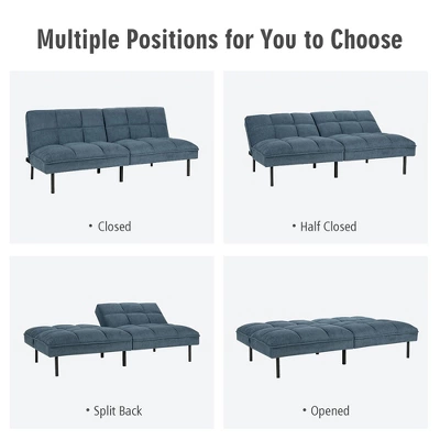 Costway Modern Convertible Futon Sofa Bed Linen Fabric Folding Couch Recliner GreyAquamarineBlue - Image 3