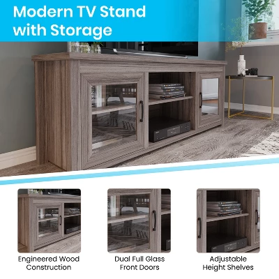 Emma And Oliver TV Stand For Up To 80" TV's - 65" Media Console With Classic Full Glass Doors & 3 Adjustable Shelves - Image 2