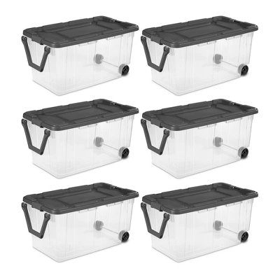 Sterilite 160 Quart Latching Stackable Bedroom Closet Playroom Wheeled Storage Box Container Bin With Gray Lid And Clear Sides - Image 7