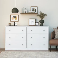 RealRooms Ellison 6 Drawer Wide Dresser, White