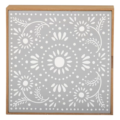 White Botanical 8x8" Lidded Decorative Wood Storage Box - Foreside Home & Garden