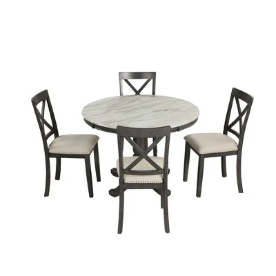 5-Piece Dining Set With Solid Wood Table And 4 Chairs, Gray - ModernLuxe - Image 6