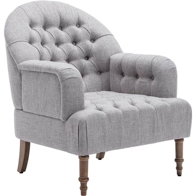 Mid Century Button-Tufted Upholstered Accent Chair Set With Linen Fabric And Ottoman-ModernLuxe - Image 9