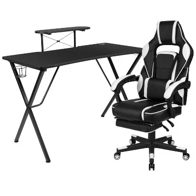 Flash Furniture Gaming Desk With Cup Holder/Headphone Hook/Monitor Stand & Reclining Back/Arms Gaming Chair With Footrest - Image 12
