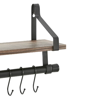 6 Hook Amelia Wall Shelf With Hanging Rod Black/Rustic - Danya B. - Image 4