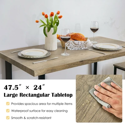 Costway 4-Piece Dining Table Set Industrial Dinette Set Kitchen Table W/Bench & 2 Stools - Image 8