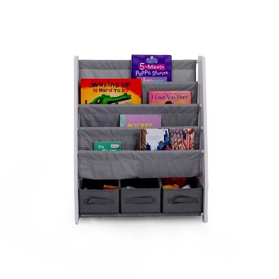 Kids' Bookshelf 4 Tier Book Storage And Fabric Bin Organizer - Humble Crew - Image 2
