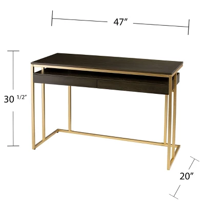 Quinal Writing Desk With Storage Brown/Gold - Aiden Lane - Image 11