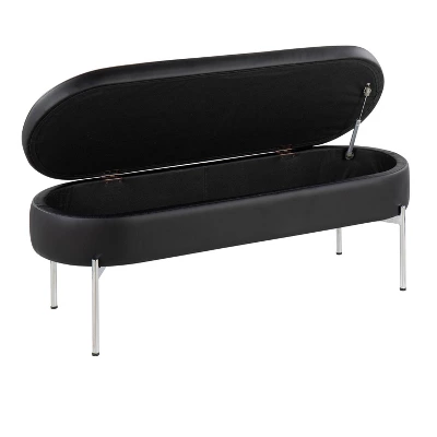 48" Chloe PU Leather/Metal Storage Bench Chrome/Black - LumiSource