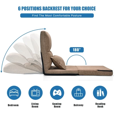 Costway Fold Down Chair Flip Out Lounger Convertible Sleeper Couch Futon Bed W/ Pillow - Image 4