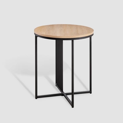 Modern Metal Bar Round Side Table Coastal Oak/Black Saracina Home - Image 5
