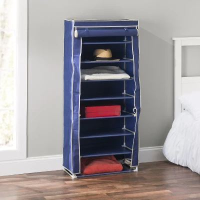 Home Basics 8 Tier Portable Polyester Shoe Closet, Navy - Image 5