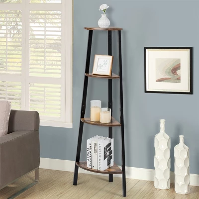 COSTWAY 4-Tier Corner Shelf Metal Storage Rack Bookcase Plant Display Stand Natural - Image 2