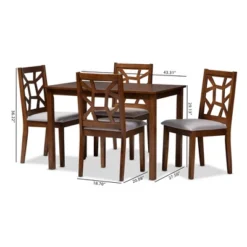 5pc Abilene Walnut Finished Dining Set Gray/Brown - Baxton Studio