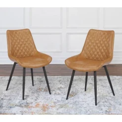 Set Of 2 Cooly Tufted Faux Leather Dining Chairs Camel - Abbyson Living