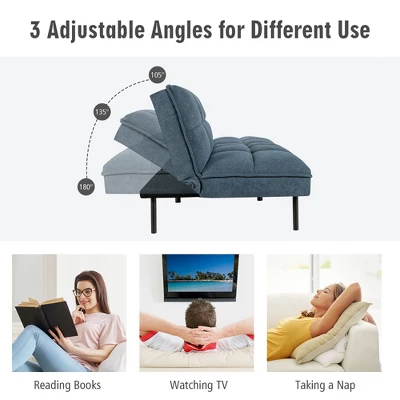 Costway Modern Convertible Futon Sofa Bed Linen Fabric Folding Couch Recliner GreyAquamarineBlue - Image 6