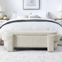 Karen- Large Storage Upholstered Linen Bench With Solid Wood Legs-Maison Boucle